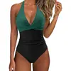 Nuevo traje de baño de una pieza bikini de comercio exterior transfronterizo europeo y americano para mujer, sin espalda, sexy, con tiras cruzadas, bloques de color, trajes de baño para mujer de Amazon