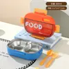 Caja de almuerzo compartimentada simple de acero inoxidable 304 para estudiantes con juego de cubiertos (tenedor y cuchara) y vaso de plástico para almuerzo