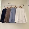Primavera 2026 Nova Camiseta Feminina Gola Redonda Estilo Japonês Algodão Blusa Solta Camiseta Básica Pulôver Artístico de Nicho Estilo Mori