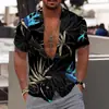 2024 Nueva Camisa de Manga Corta Estilo Hawái para Comercio Exterior con Estampado Digital 3D para Hombre Casual Talla Grande Camisa de Playa
