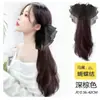Peluca para Mujer, Clip de Cabello de Cola de Caballo Semiatado, Fibra de Alta Temperatura, Negro, Lazo Grande de Chifón, Nuevo Estilo, Cola de Caballo de Onda de Agua