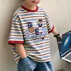 Camisetas Listradas de Manga Curta para Meninos e Meninas, Novo Estilo Verão 2026, Design Listrado, Tops Estampados 100% Algodão, Roupas Infantis Tamanho Médio e Grande t