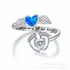 Anillo de Huella de Ángel de Plata de Ley S925 Europeo y Americano Transfronterizo para Mujer, Regalo para Mamá, Anillo Abierto de Moda con Alas de Corazón