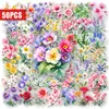 Compra directa transfronteriza de 50 pegatinas florales de acuarela frescas para decorar cuadernos, fundas de teléfono y pegatinas transparentes de PET