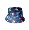 Sombrero de Pescador con Elementos Navideños Transfronterizos Tendencia Europea y Americana Papá Noel Árbol de Navidad Regalo Copo de Nieve Estampado Sombrero de Doble Cara