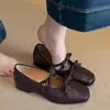 ¡Listo en Stock y Enviado en Segundos! Zapatos Retro Slip-On con Lazo Punta Cuadrada Boca Baja Zapatos de Ballet Tacón Grueso Zapatos Mary Jane para Mujer