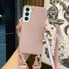 Adecuado para Samsung, Bucle de Colgante Reforzado con Correa Ancha, Funda para Teléfono Anti-Caídas de Protección Completa, Funda Cruzada para Teléfono de Color Caramelo Integrada en TPU