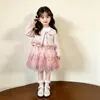 Traje de tweed estilo otoño para niñas, vestido de princesa de tul de manga larga para niños, conjunto de dos piezas para celebraciones de cumpleaños de bebés