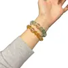 "Sunshine Green" Pulsera Simple y Fresca Natural Transparente Cristal Blanco Fantasma Verde Pulsera de Cristal de Fluorita Verde para Mujer