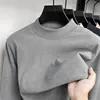 Camiseta básica de manga larga para hombre con cuello semi-alto de seda de morera, cálida, contiene lana, color liso, casual, adecuada para usar en capas en otoño e invierno