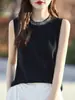 Otoño/Invierno 2026 Nuevo Suéter de Punto para Mujer Cuello Redondo Adornado con Pedrería Ajustado Corto Sin Mangas Chaleco Jersey Camiseta Base