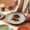 Plato de cerámica para bistec de estilo vintage con forma de disco de arcilla, estilo restaurante, hotel, de gran belleza y color sólido, para desayuno en casa.