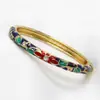Pulsera de Cloisonné de Pekín para Mujer, Círculo Fino Esmaltado Apertura Ovalada, Filigrana de Pedrería Dorada Simple y de Moda Flor