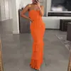 Verão 2026 Novo Estilo Transfronteiriço Europeu e Americano Comércio Exterior Moda Feminina, Elegante e Fashion Vestido Longo Justo Cor Sólida Sem Alças Cauda de Peixe