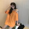 Nueva Camiseta de Moda de Internet para Mujer Vestido de Verano de Longitud Media Nuevo Estilo Coreano Mezcla de Manga Corta Moderna Suelta de Hombros Descubiertos para Mujer