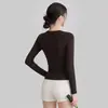 Ropa de Yoga Nueva con Cuello Henley para Mujer Otoño Nuevo Lyocell Corte Delgado Capa Base Entrenamiento de Pilates Top Deportivo Venta al por Mayor