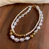 Colar de Pérolas de Camada Dupla com Contas Francesas Luxo Leve Moda de Alta Qualidade Exquisita Corrente para Clavícula Colar Versátil para o Dia a Dia