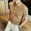 Camiseta casual de algodão de alta qualidade para homens, estilo old money de luxo leve para o verão, gola de lapela sem costura, respirável, camisa polo com gola de lapela aberta, manga curta