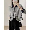Jaqueta de tweed de lã que valoriza o tom de pele, casaco estilo Chanel, moda outono feminina, top curto de primavera com lapela colorida