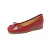 Zapatos de ballet planos para mujer, estilo retro francés de piel de oveja, con lazo, que aumentan la altura, punta cuadrada suave