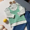 Chal de punto para niña con camiseta de manga larga, Top de retazos en colores caramelo para primavera y otoño, Elegante base de imitación de dos piezas para bebé