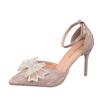 Sapatos de Salto Alto com Laço Elegante e Bonito Francês para Mulheres 2025 Novo Exportação Tamanho Grande Sapatos Planos Moda Simples para Festa