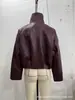E-commerce Transfronteiriço Novidades de Outono Moda Estilo Europeu e Americano Versátil Gola Alta Zíper Jaqueta de Couro Roupa Exterior 37064441