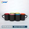 Taza de cerámica con asa en forma de corazón que cambia de color con transferencia de calor, color interior, consumibles en blanco, venta al por mayor
