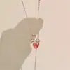 "Lleno de Dulzura" Collar de Flor de Fresa Rosa Gelatina Femenino para Mujer, Estilo Lindo y Dulce, Exquisita Cadena para Clavícula