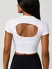 Camiseta deportiva para correr, de verano, transpirable, para mujer, para fitness, yoga, running, secado rápido, elástica, de manga corta con copa