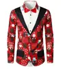 Camisa Otoñal de Santa Claus 2024 Estampado Digital Más Vendida Fiesta de Copos de Nieve Manga Larga Hombre Moda Forro