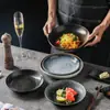 Procesamiento de LOGOTIPO personalizado creativo estilo japonés cerámica vajilla para el hogar forma especial roscado plato de cena plato para bistec plato para espaguetis plato para guarnición