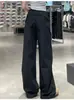 Calça de Trabalho de Cintura Alta Secagem Rápida Feminina Primavera Verão Nova Solta Perna Larga Caimento Reto Casual Perna Larga Calça Esportiva