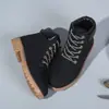 Botas Martin con Forro de Polar Jinbukang para Otoño e Invierno para Estudiantes Mujeres, Botines Casuales de Caña Alta Versátiles Estilo Británico, Zapatos de Algodón Calientes para Hombres, Ropa de Trabajo