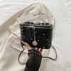 Bolso Cruzado Pequeño de Hombro Único para Mujer de Alta Gama Estilo Chanel, Bolso de Maquillaje Cuadriculado con Tachuelas de Gran Capacidad, Bolso de Caja
