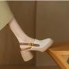 Sandalias Huecas de Plataforma Gruesa Baotou para Mujer Verano 2025 Tacón Grueso Punta Redonda Correa de Hebilla Trasera Huecas Romanas Zapatos para Mujer