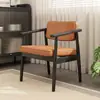Silla de Comedor Tapizada de Madera Maciza Nórdica Silla Casual Japonesa con Reposabrazos y Respaldo Silla de Escritorio Silla de Maquillaje Silla para Tienda de Té con Leche