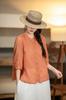 2025 Nueva Camisa de Ramio Vintage Casual Bordado Holgada Adelgazante Combinable Estilo Occidental Reductor de Edad Color Liso Top