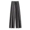 Pantalones de lana gruesa de pierna ancha adelgazantes de talla grande para mujer, otoño e invierno, de cintura alta, corte holgado, pantalones largos de cachemira hasta el suelo
