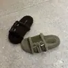 Pantuflas peludas abiertas estilo Birkenstock para mujer con doble tira, colección otoño 2026, para exteriores, suela suave, de una sola tira, pantuflas de algodón
