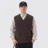 Suéter colete masculino, novo estilo outono/inverno, corte solto, plus size, cor sólida casual, top com decote V para usar em camadas