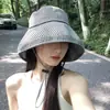 Chapéu versão coreana estilo Zhao Lusi chapéu de aba larga anti-UV feminino chapéu bucket xadrez chapéu de sol dobrável para exterior