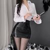 Ropa Interior Sexy Perspectiva Sexy Tentación Vaina Vestido de Cuero Traje de Uniforme de Secretaria Ropa de Negocios Cuello Bajo Pecho