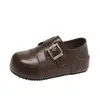 Mocasines y zapatos estilo Birkenstock, 2026 retro de cuero suave para mujer que aumentan la altura, zapatos planos de otoño de suela blanda, zapatos de suela gruesa de nuevo estilo con punta redonda y hebilla