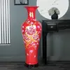 Jingdezhen Cerámica Roja y Amarilla Atrae la Fortuna Florero Grande de Pie Estilo Chino Decoración de Sala de Estar Adornos de Oficina Extra Grande