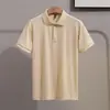 Camiseta Polo Casual de Punto con Rayas Clásicas Ajustada de Seda de Hielo Transpirable de Verano Simple Europea y Americana para Hombre