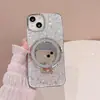 Adequado para Capa de Celular Apple 16 Classe de Luxo 15Promax Glitter Espelho Suporte 14/13 Prata Cola para Mulheres