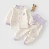 Conjunto de Algodón para Bebé con Ropa de Otoño Acolchada de Algodón y Pantalones, Ropa de Dormir de Cintura Alta que Protege el Vientre, Ropa Interior Térmica de Invierno