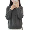 Cárdigan de punto abotonado de algodón puro para mujer, nuevo estilo otoño e invierno, cuello redondo, tejido de siete puntos engrosado de color liso, chaqueta de canalé versátil