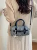 Bolsa Boston Feminina 2026 Novo Estilo Estilo Coreano Bolsa de Mão de Nicho Bolsa Jeans Estilosa Para Trabalho Deslocamento Bolsa de Ombro Único Transversal